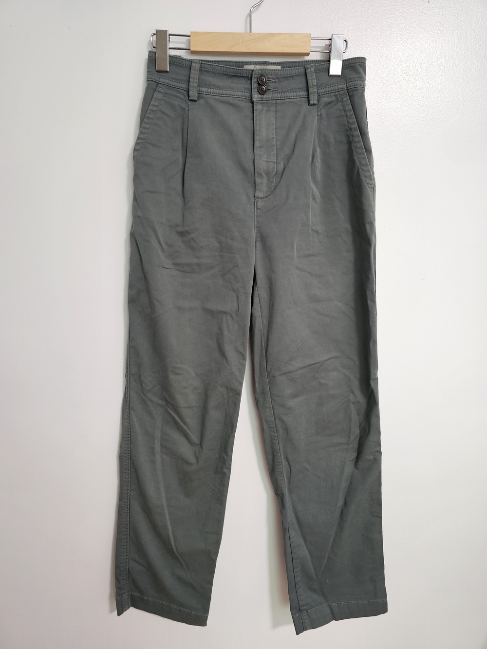 Everlane Olive Green Straight Leg Trousers Chinos Size 0 Cotton Twill